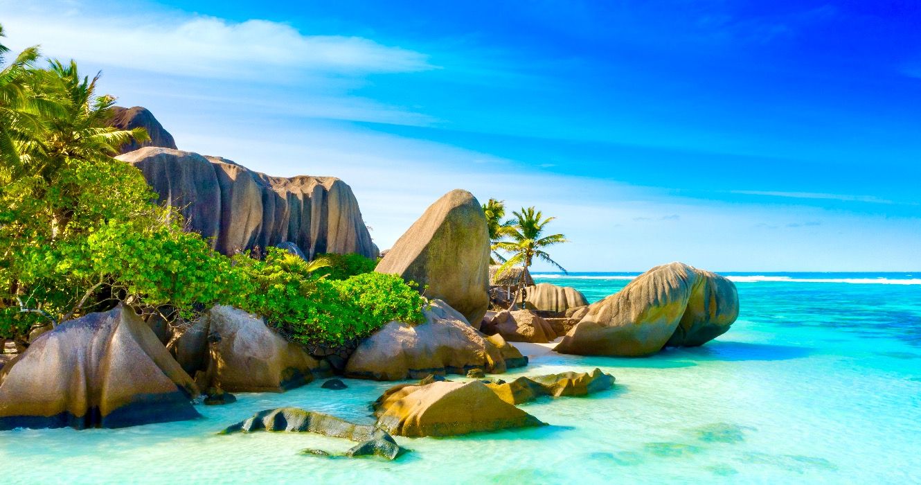 Paradise beach on the island of La Digue in the Seychelles