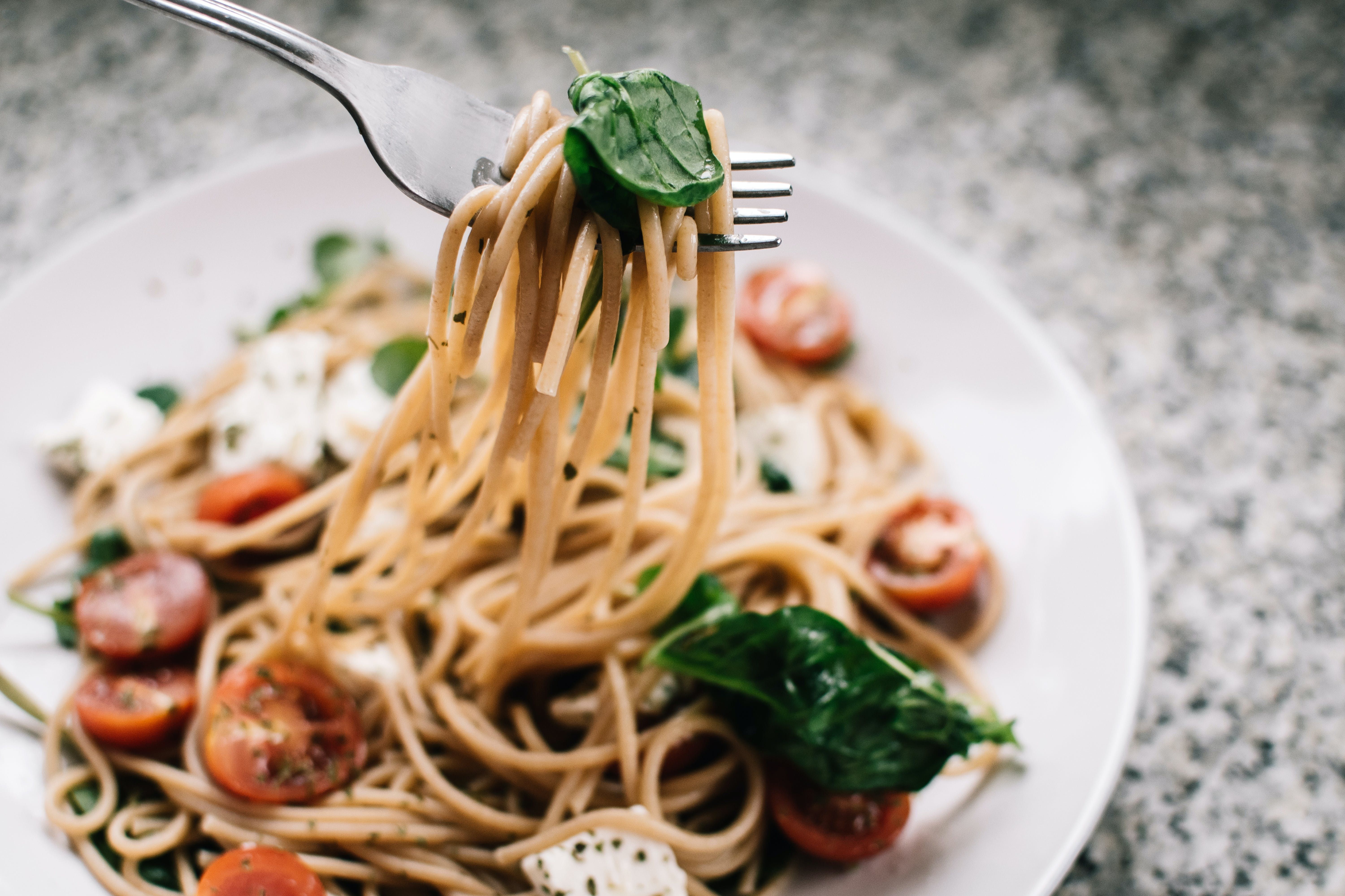 Pasta with basil and tomato, Italian Food Photography