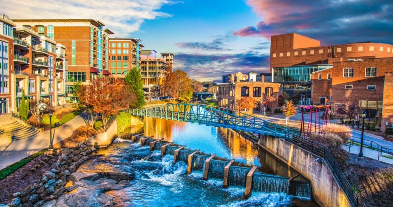 Reedy River and Skyline in Downtown Greenville, South Carolina
