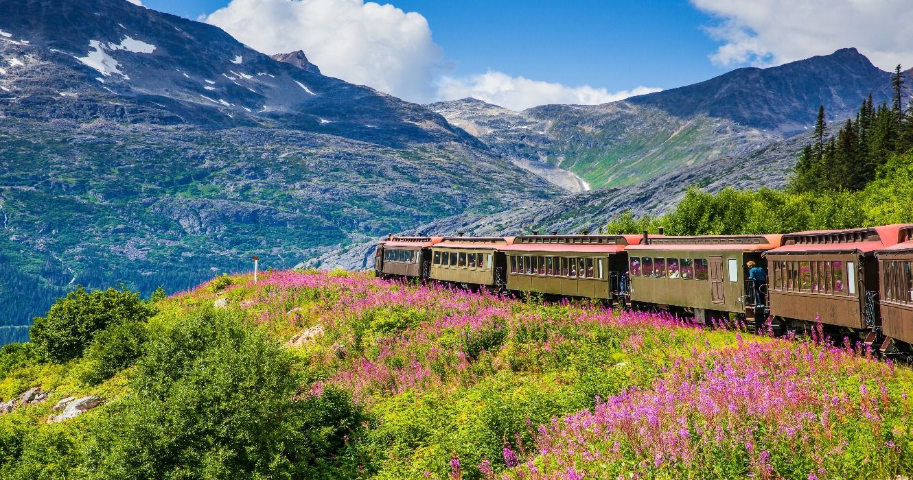 The scenic White Pass & Yukon Route Railroad train, Skagway, Alaska