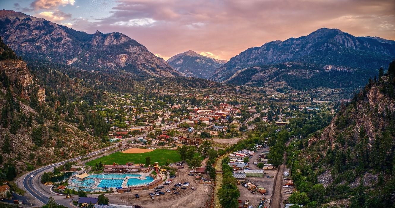 The scenic mountain town of Ouray in Colorado, CO, USA