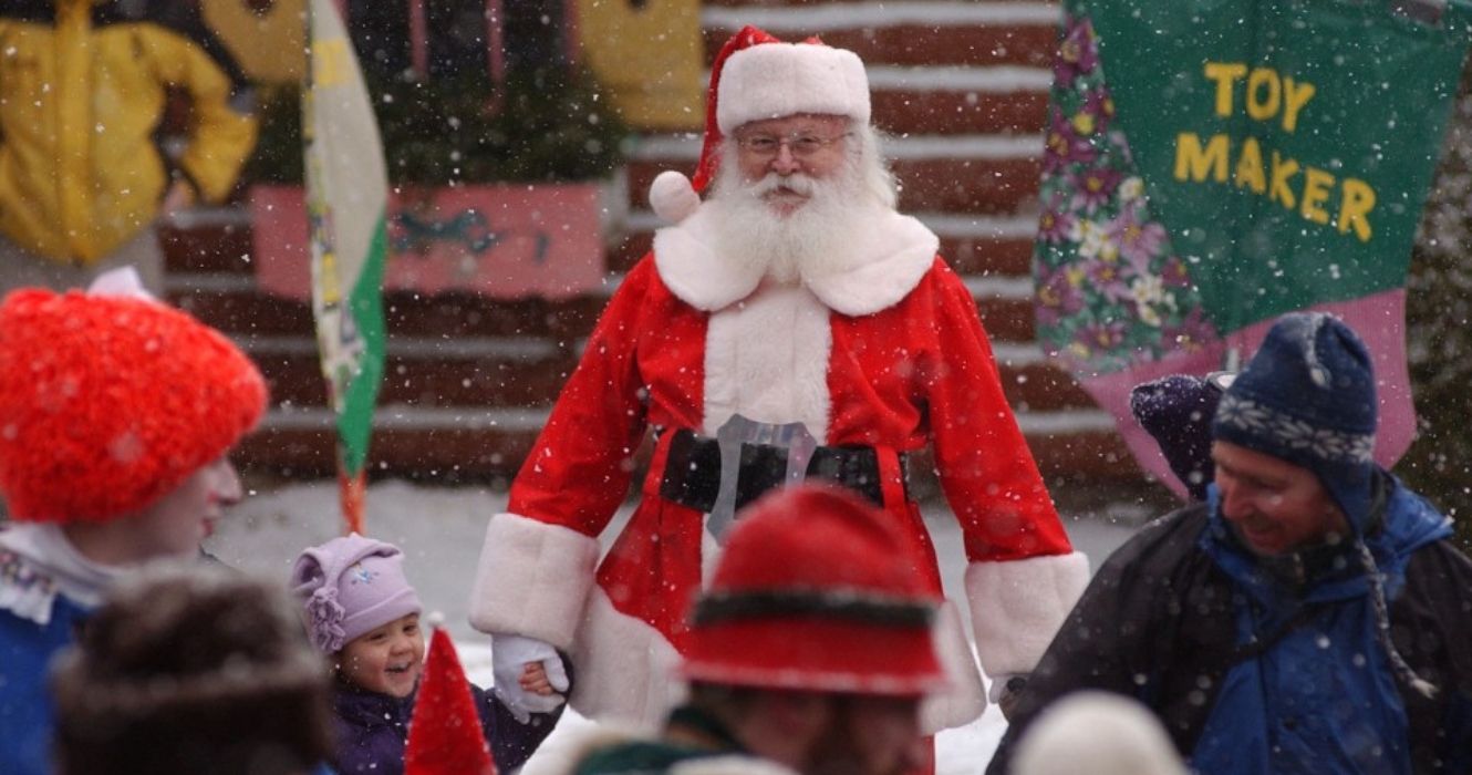 Santa at North Pole NY in the snow