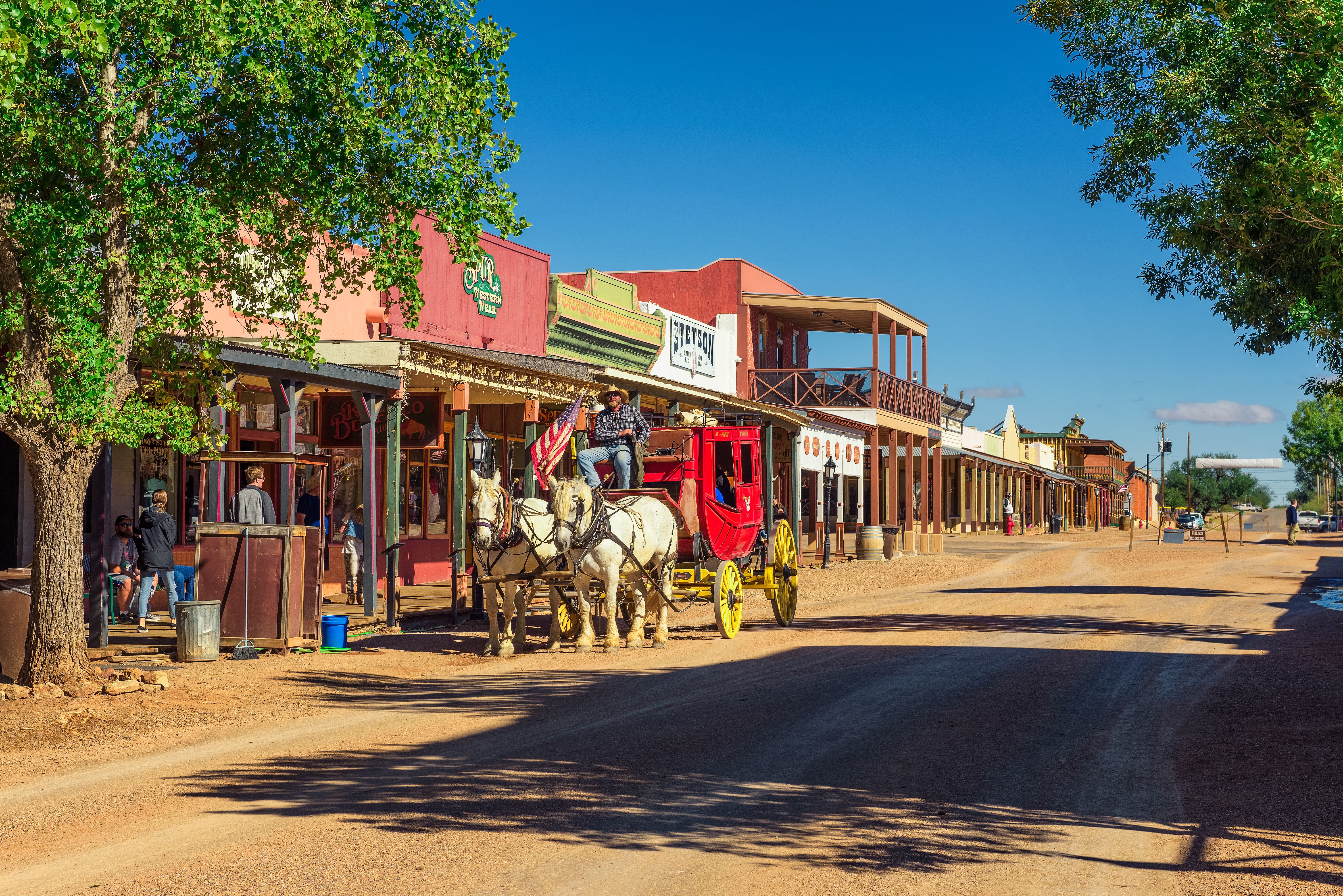 Historic Allen street with a horse drawn stagecoach in Tombstone