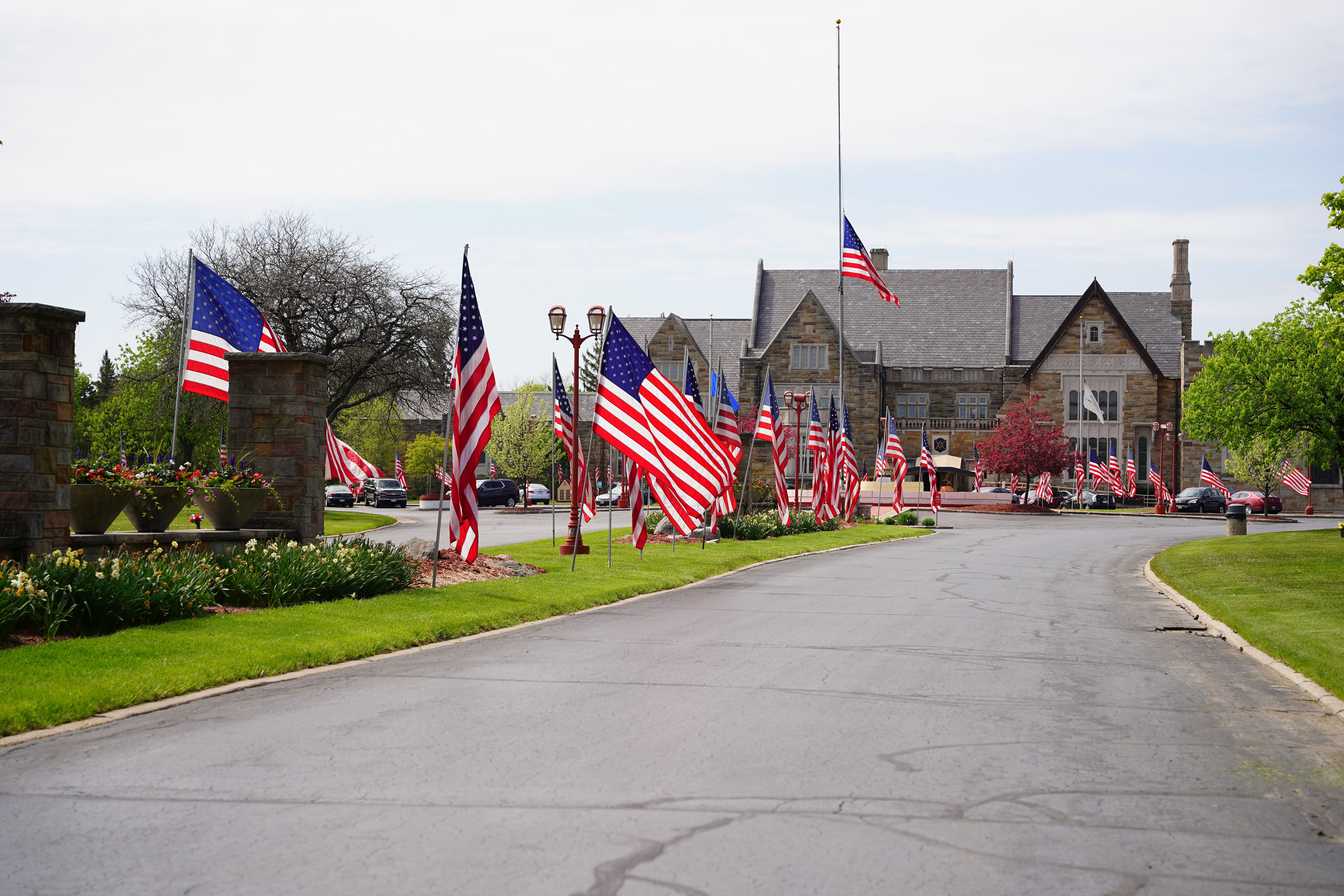 Brookfield, Wisconsin American flags lining road