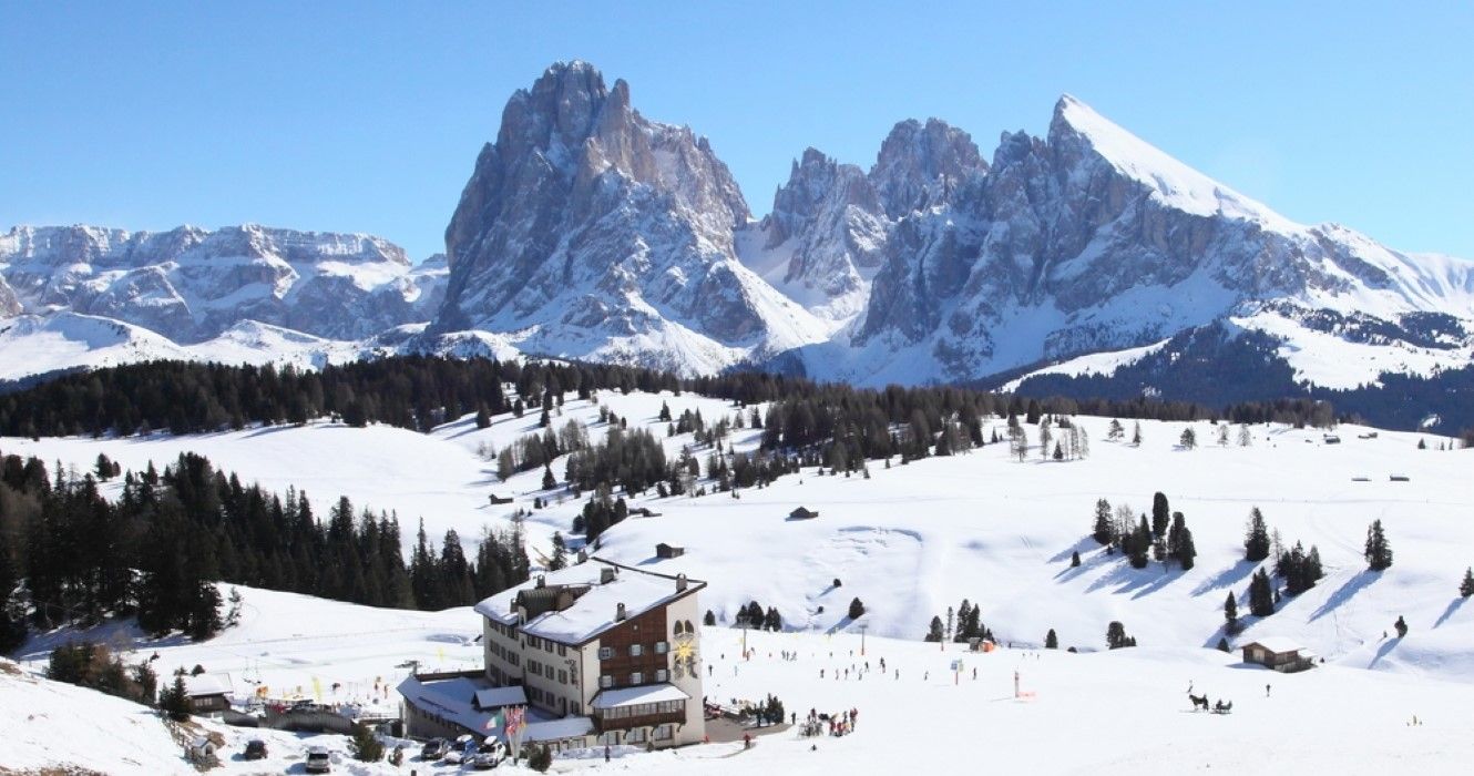 Snow-covered Dolomites mountain or the Italian Alps