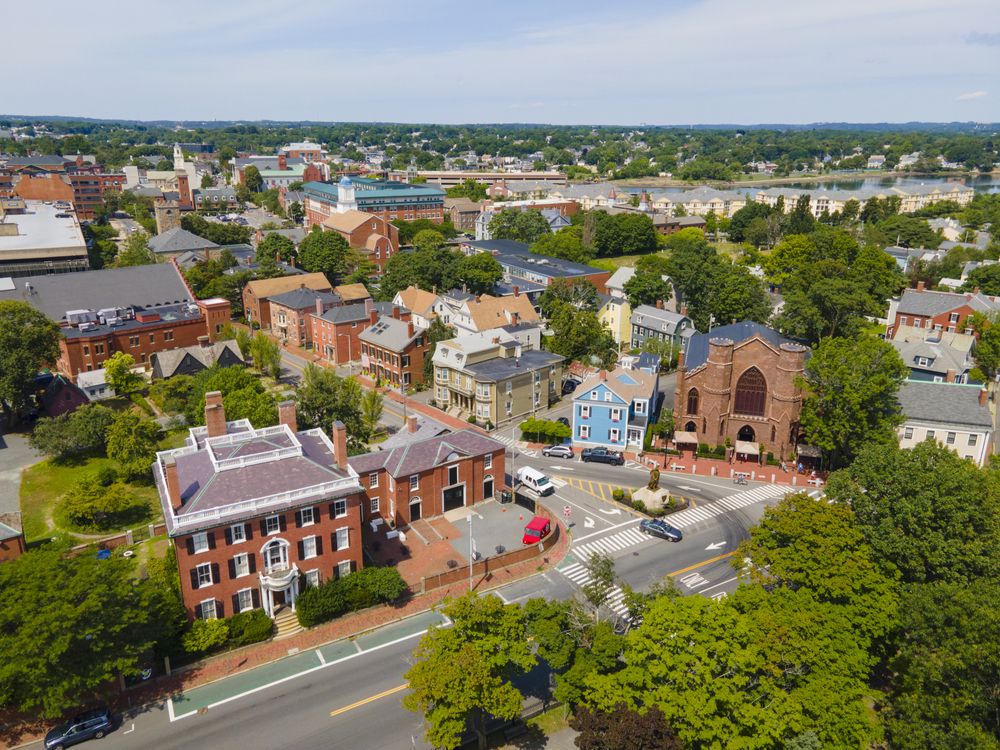 Aerial view of Salem historic city center, Massachusetts