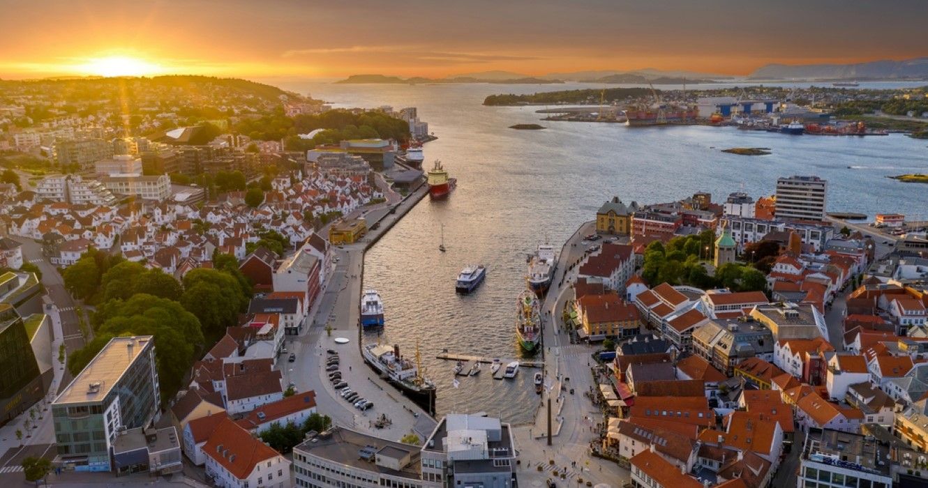 An aerial view of the harbour, Stavanger, Norway
