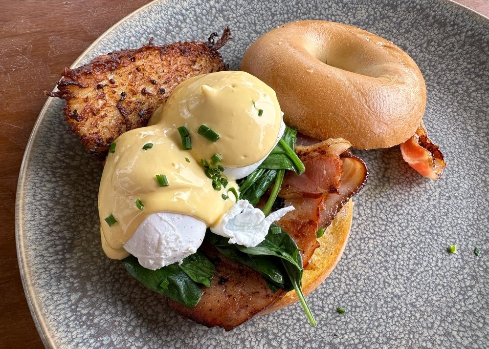 Eggs Benedict on a bagel