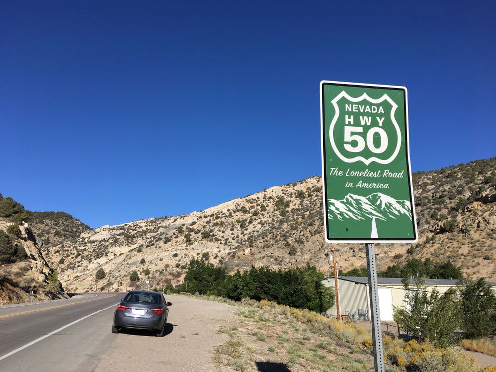 Highway 50 Loneliest Road in America sign