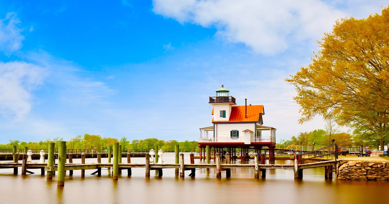 Roanoke River Lighthouse on a sunny day, Edenton, North Carolina