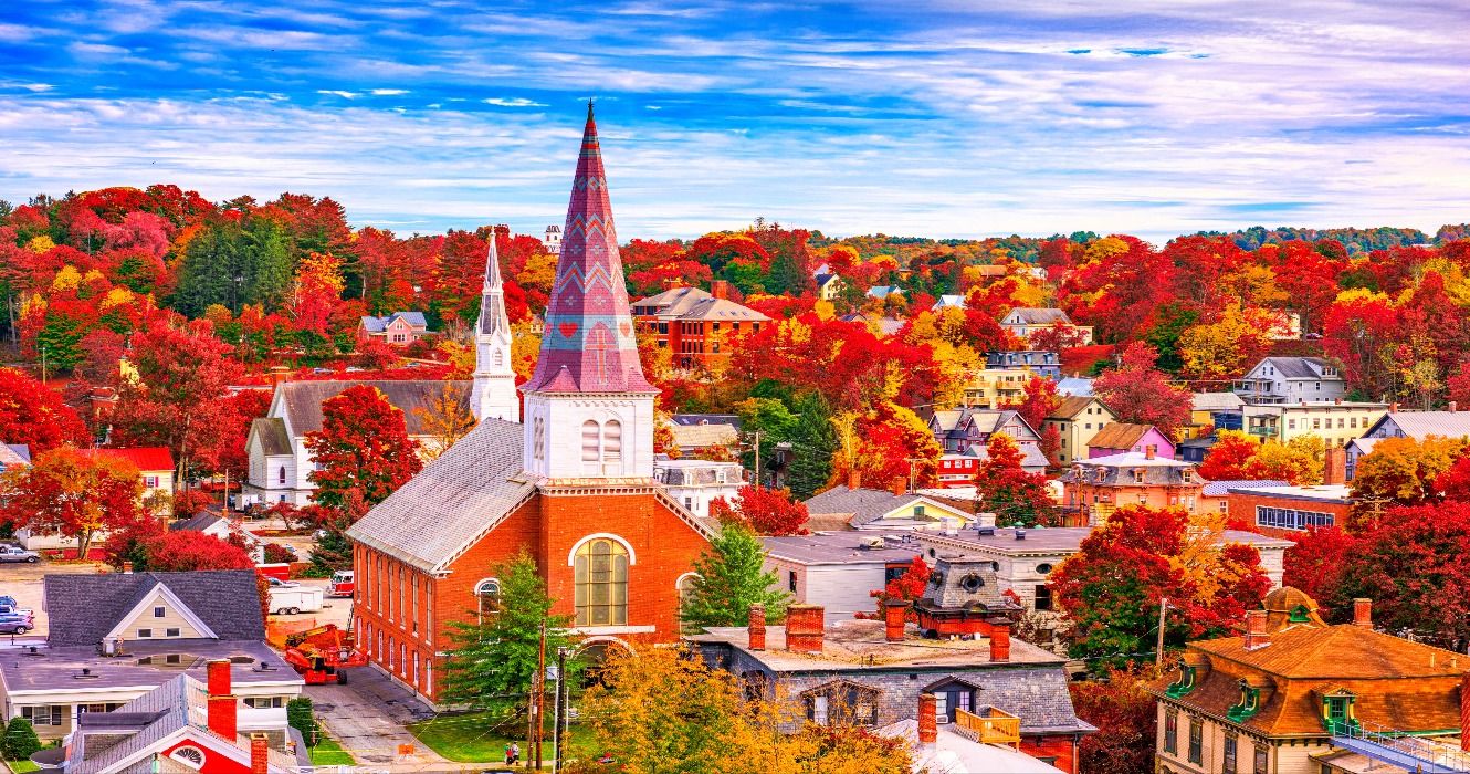 The Vermont state capital city of Montpelier in the fall, VT, USA