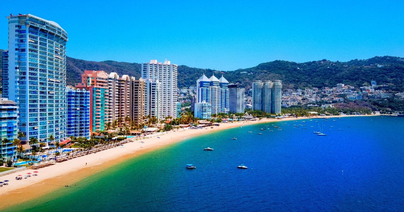 A view of the beach in the city of Acapulco, Guerrero, Mexico