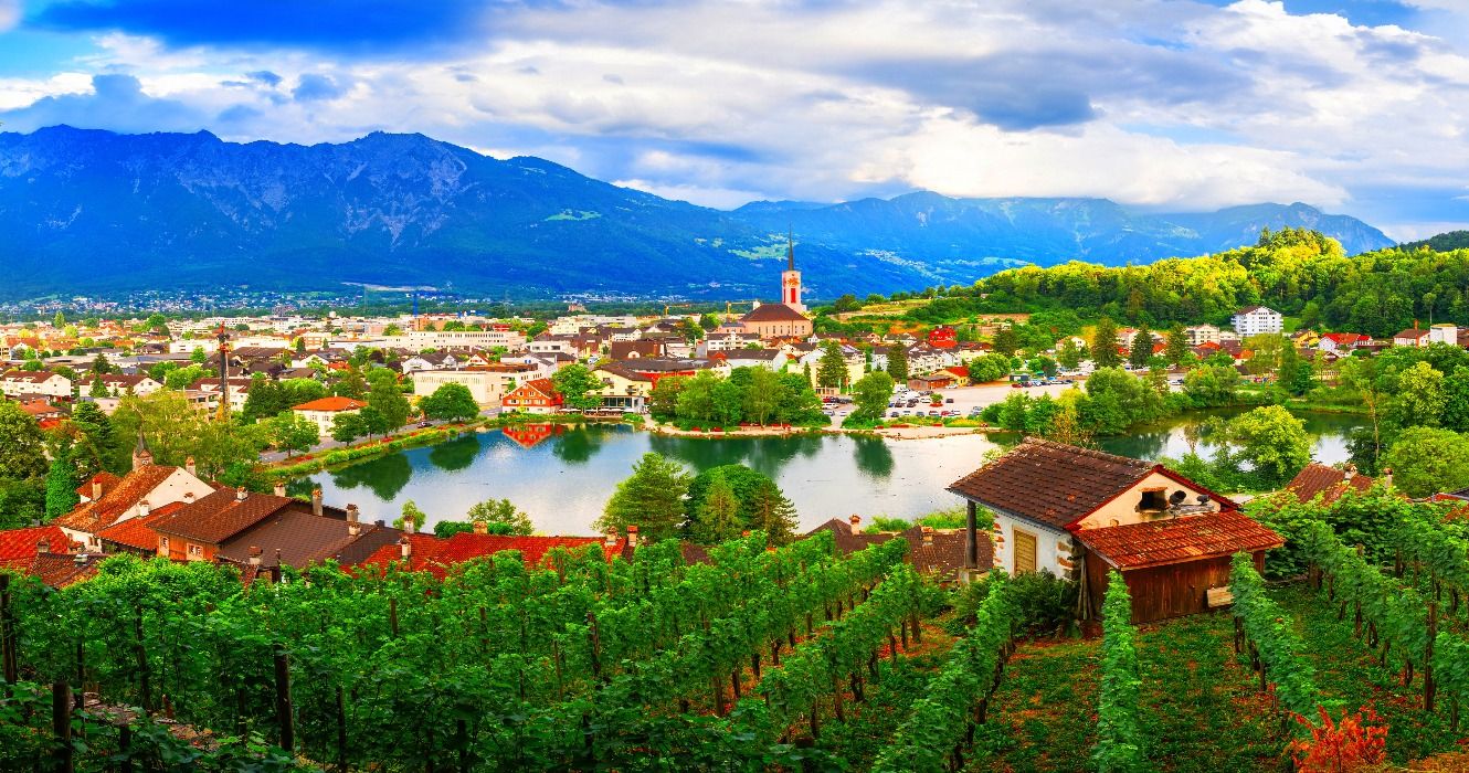 The town and vineyard in Werdenberg, the smallest city in Switzerland, next to Buchs, Europe