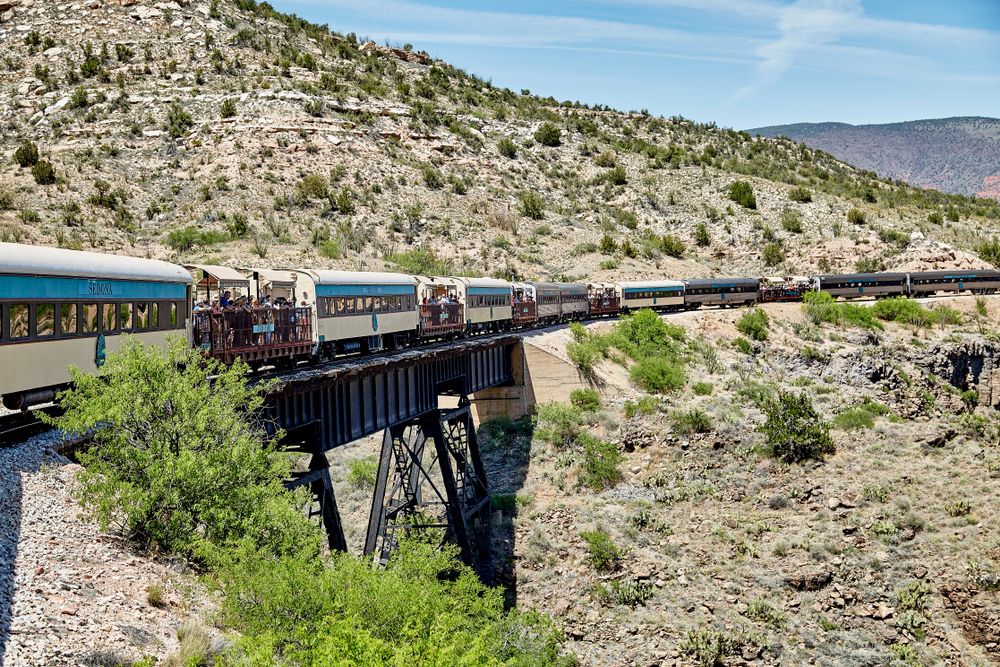 Verde Canyon Railroad trains take a scenic route across the bridge