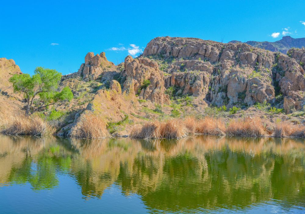 Beautiful view of Ayer Lake in the Boyce Thompson Arboretum State Park, Superior, Arizona