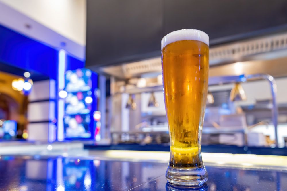 A close up shot of a glass of craft beer at a bar in Las Vegas, Nevada, USA