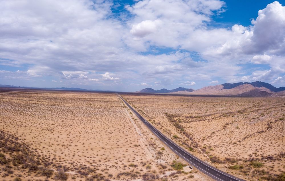 A desert area with bushes around Harquahala Mountain in Arisona, USA