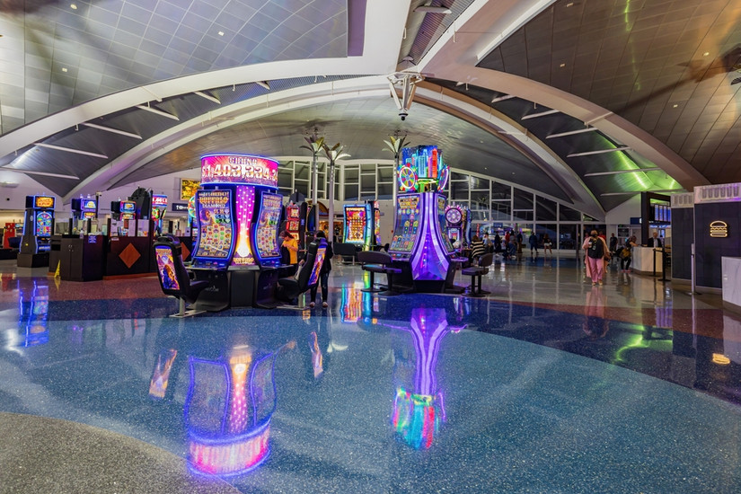 Gambling and slot machines in Harry Reid International Airport, Las Vegas, NV, Nevada, USA