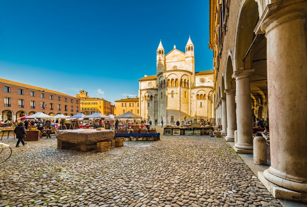 A market in the main square of Modena in Italy