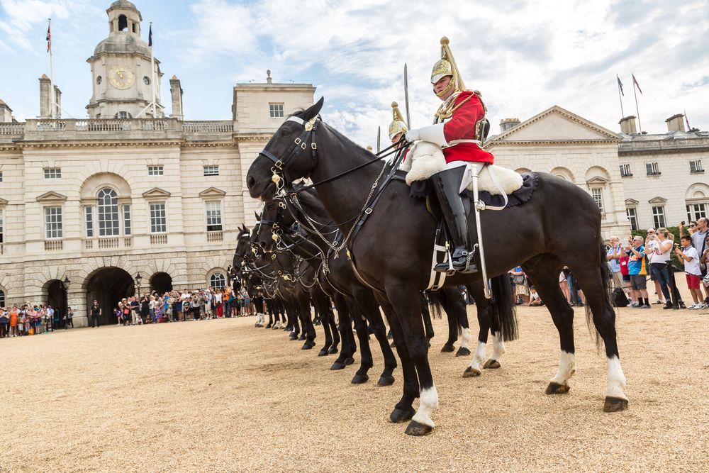 Royal Guards parade at the Admiralty House at Whitehall in London, England, United Kingdom