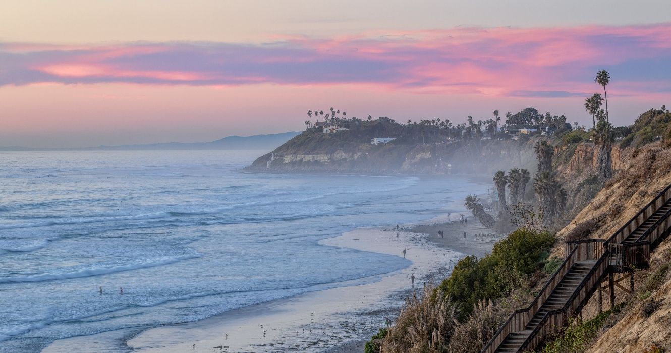 Beach at sunset in Encinitas California