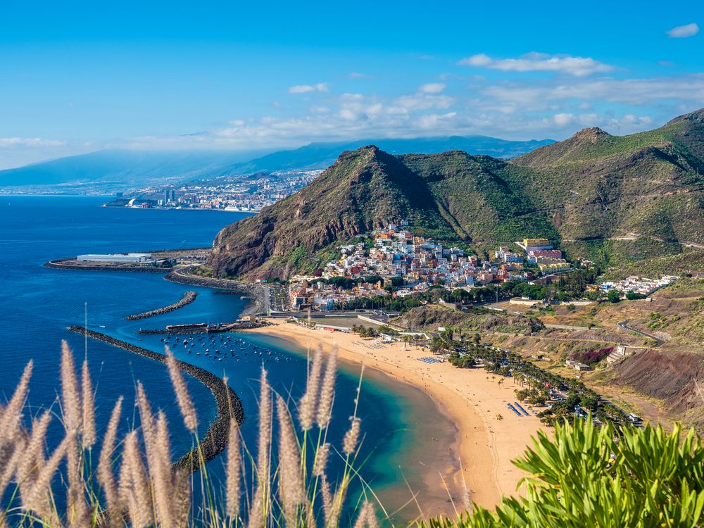 View of Las Teresitas and the village of San Andres, Tenerife, Canary Islands, Spain