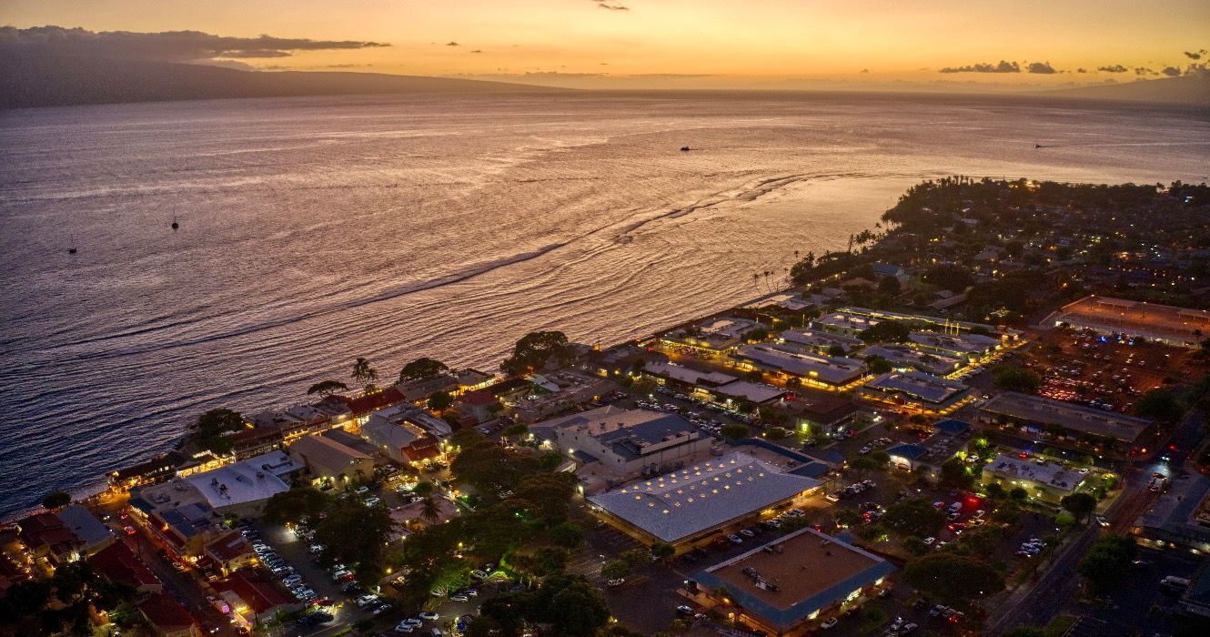 Aerial View of Lahaina, Hawaii at Dusk