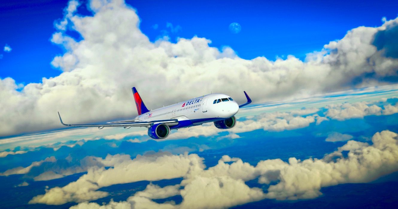 Delta Airlines commercial Airbus 320 in flight
