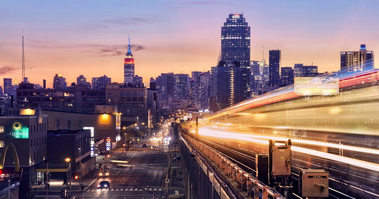 New York City subway train in motion