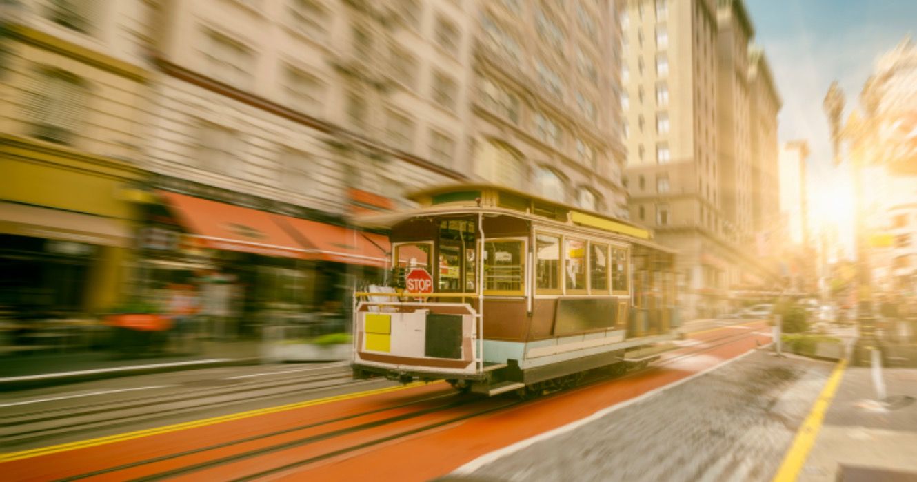 Famous Cable Car near Union Square in San Francisco, California.