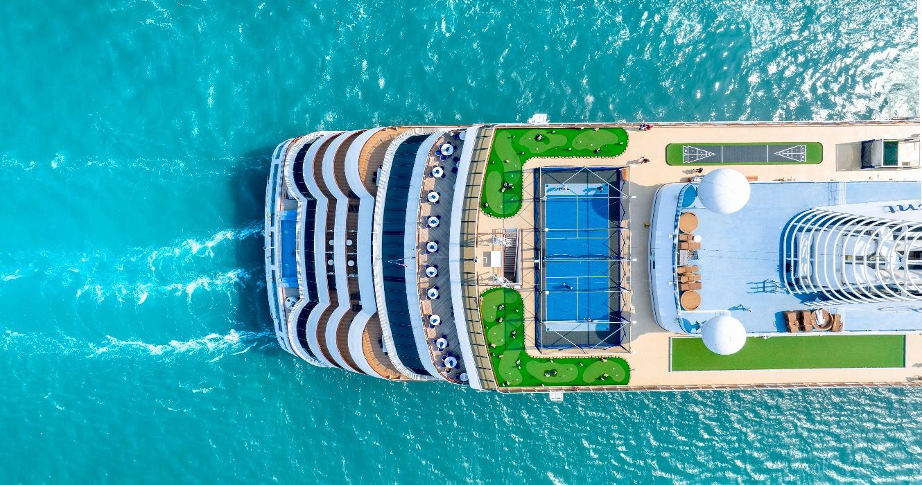 Caribbean cruise ship from above