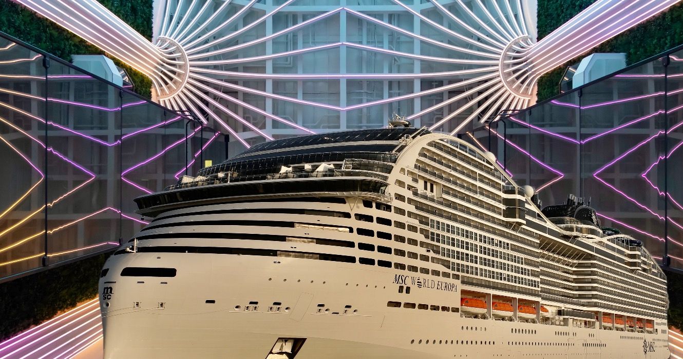 The cruise ship 'MSC World Europa' docked in Doha Port.