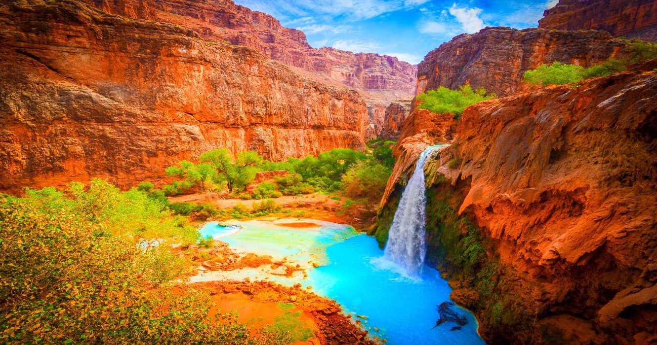 Havasu Falls at the Havasupai Indian Reservation, near the Grand Canyon, Arizona, AZ, USA