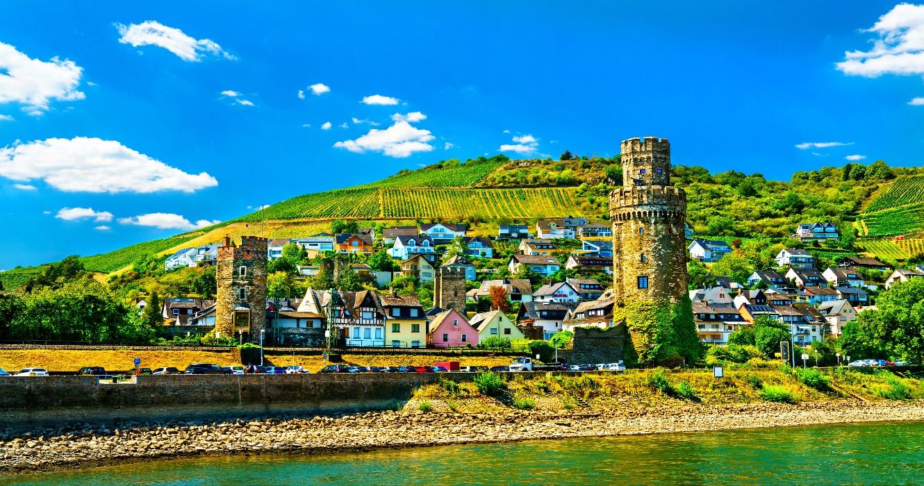 Medieval towers in Oberwesel on the Middle Rhine in Germany, Europe