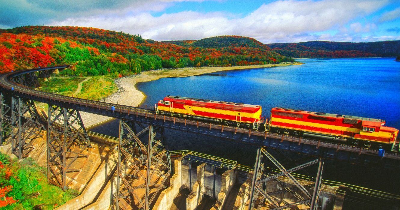 The train and rail line along the Agawa Canyon, Ontario, Canada
