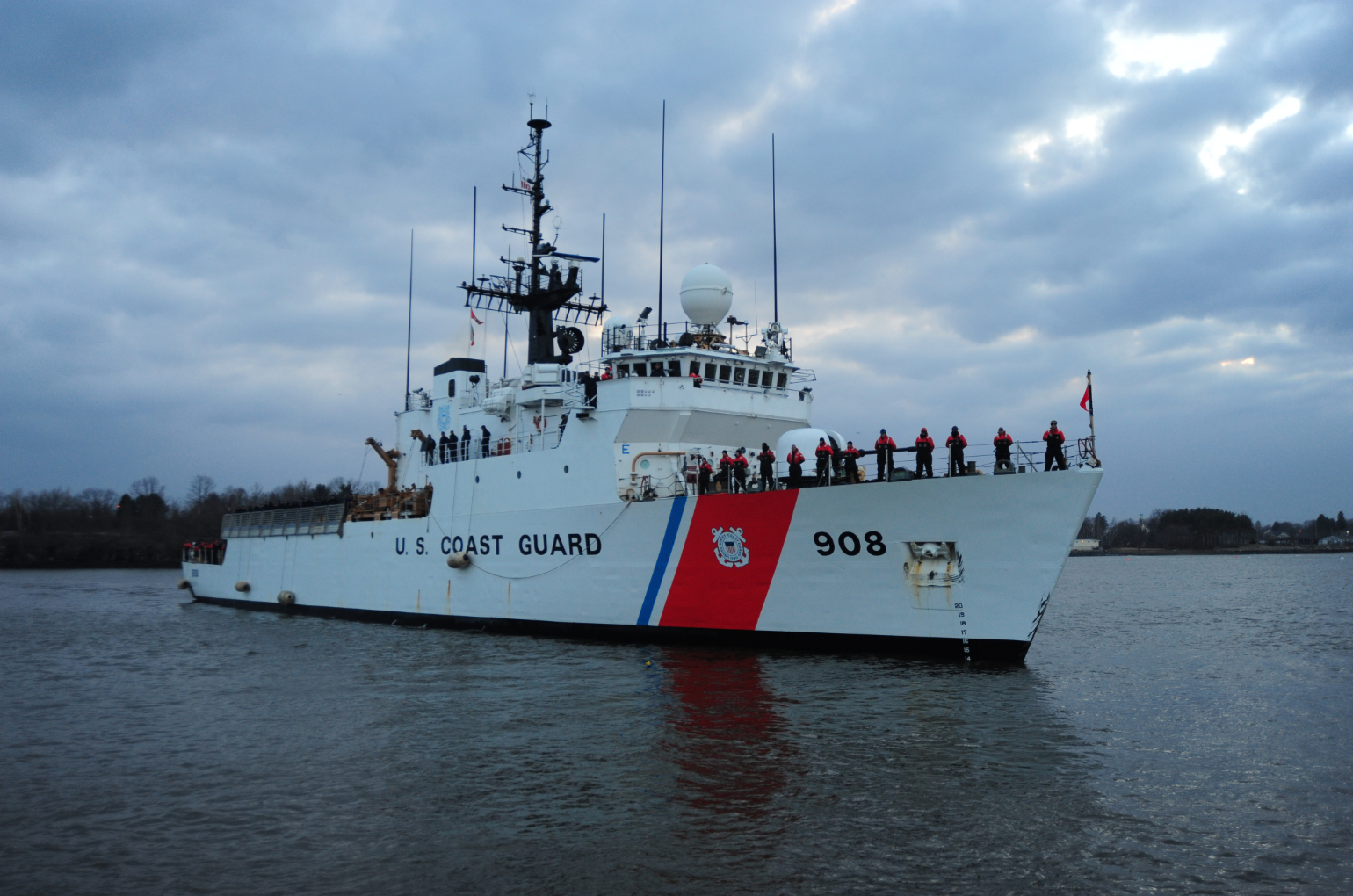 Crewmembers aboard the Coast Guard Cutter Tahoma in Kittery, Maine