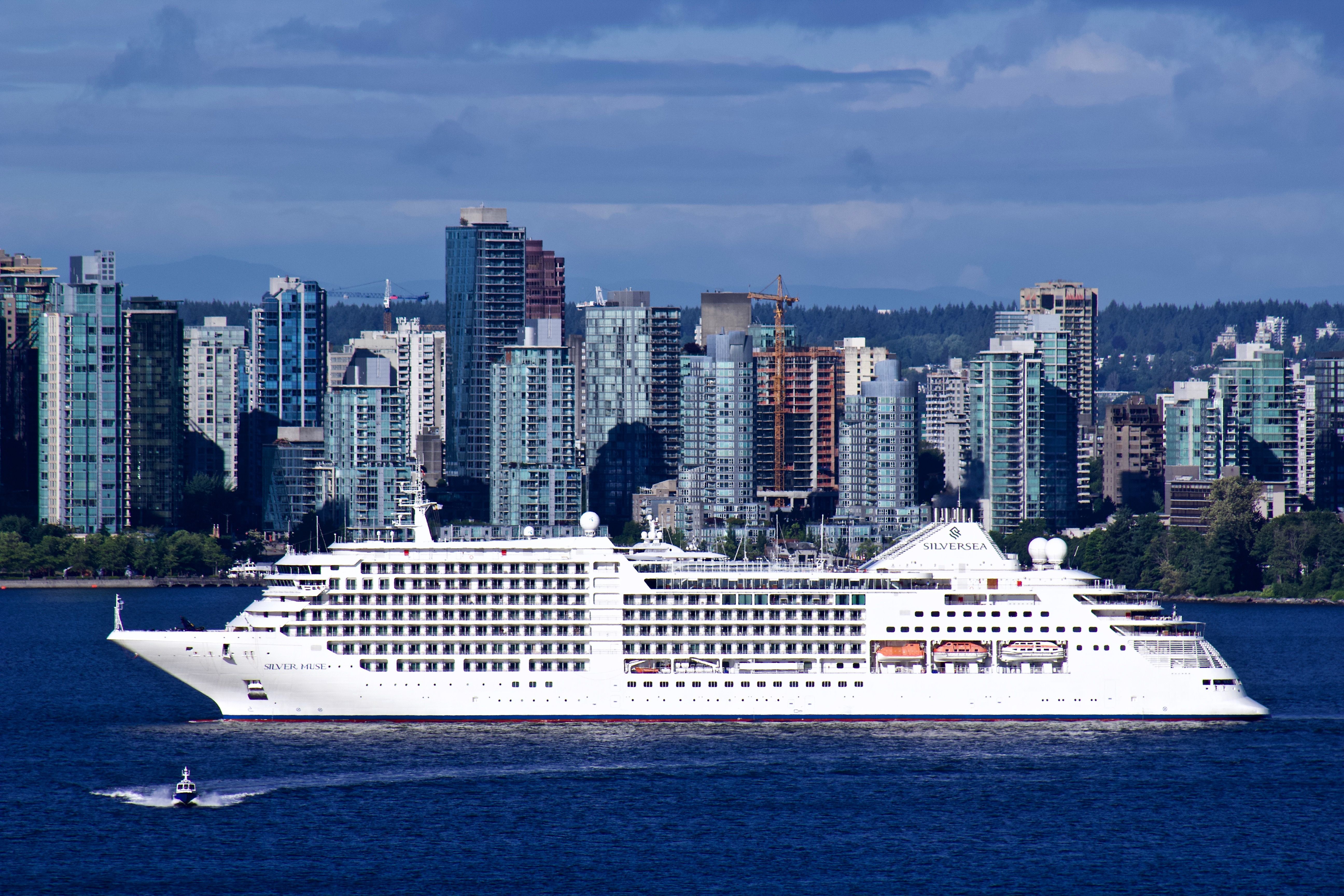 Silver Sea Cruise ship Silver Muse approaching Vancouver Harbor, Canada