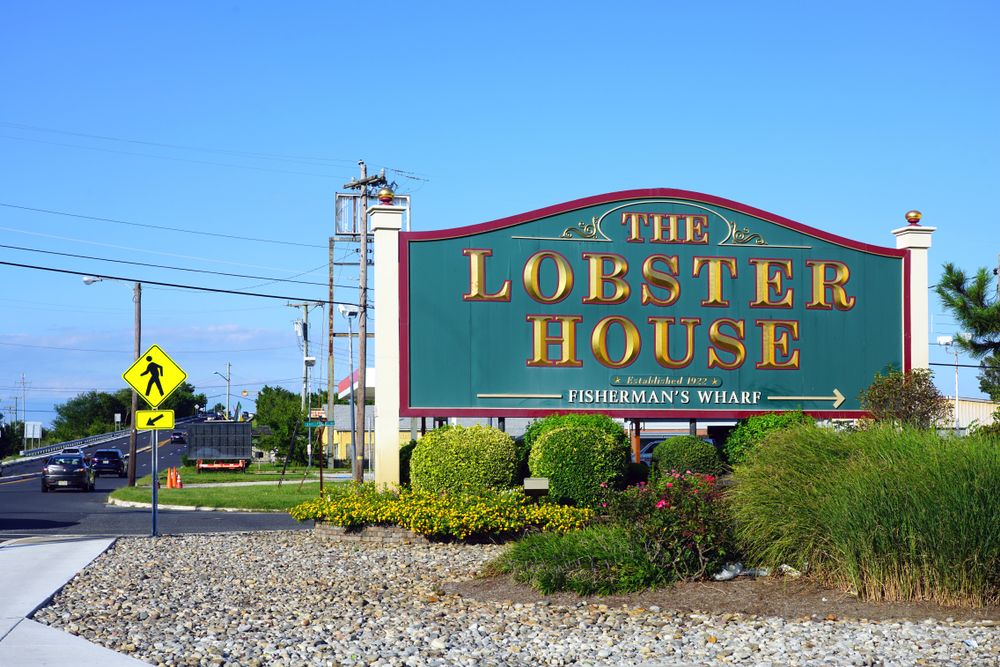 The Lobster House restaurant and fish market sign in Cape May, New Jersey