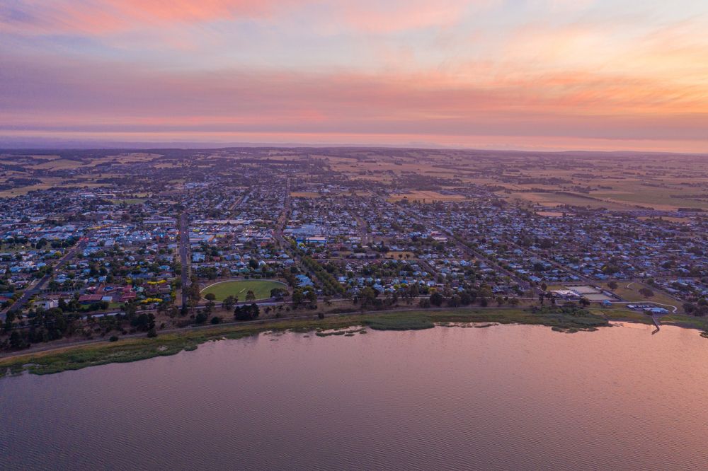 Sunset over the town of Colac in Victoria, Australia