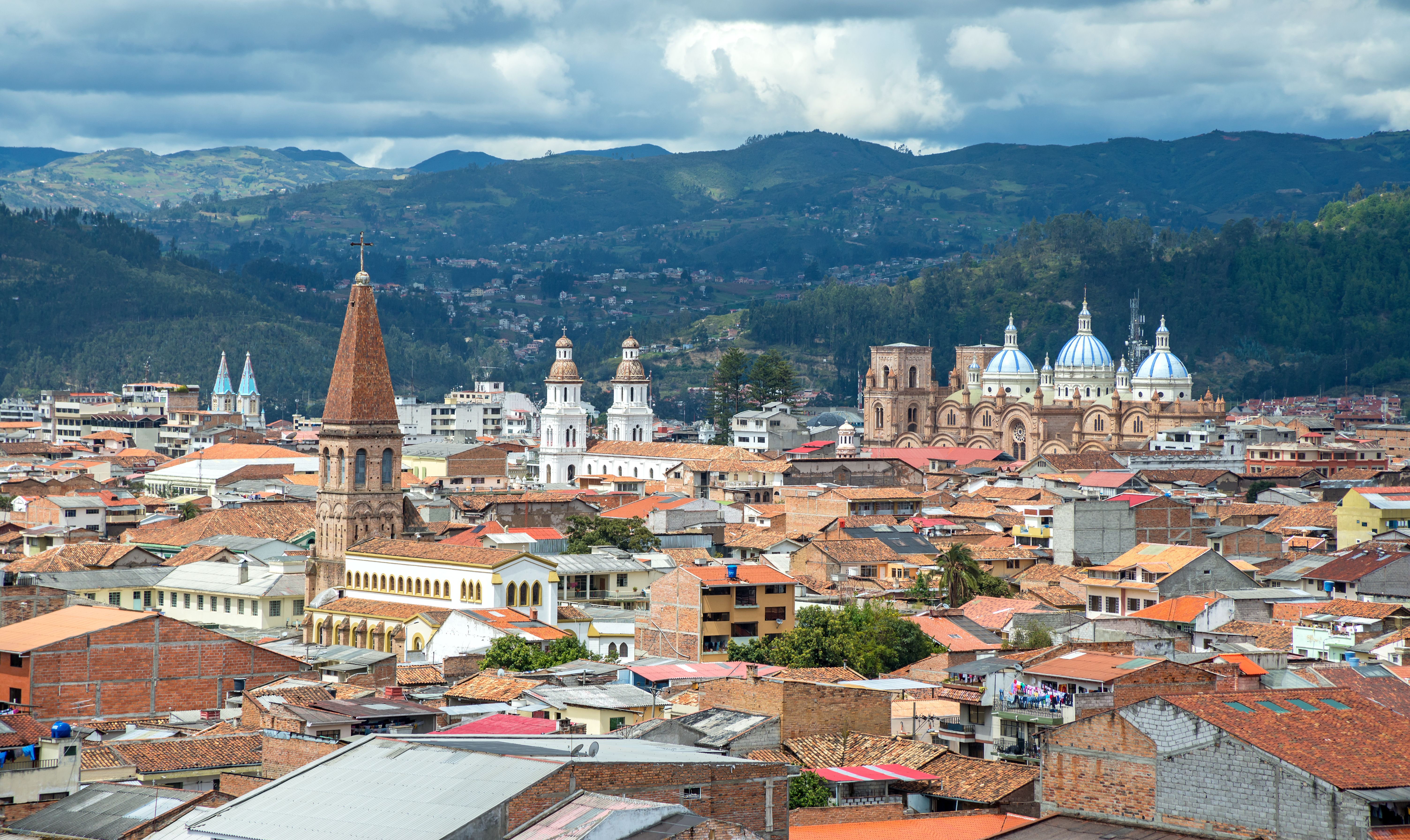 Cityscape of Cuenca, Ecuador on a cloudy day