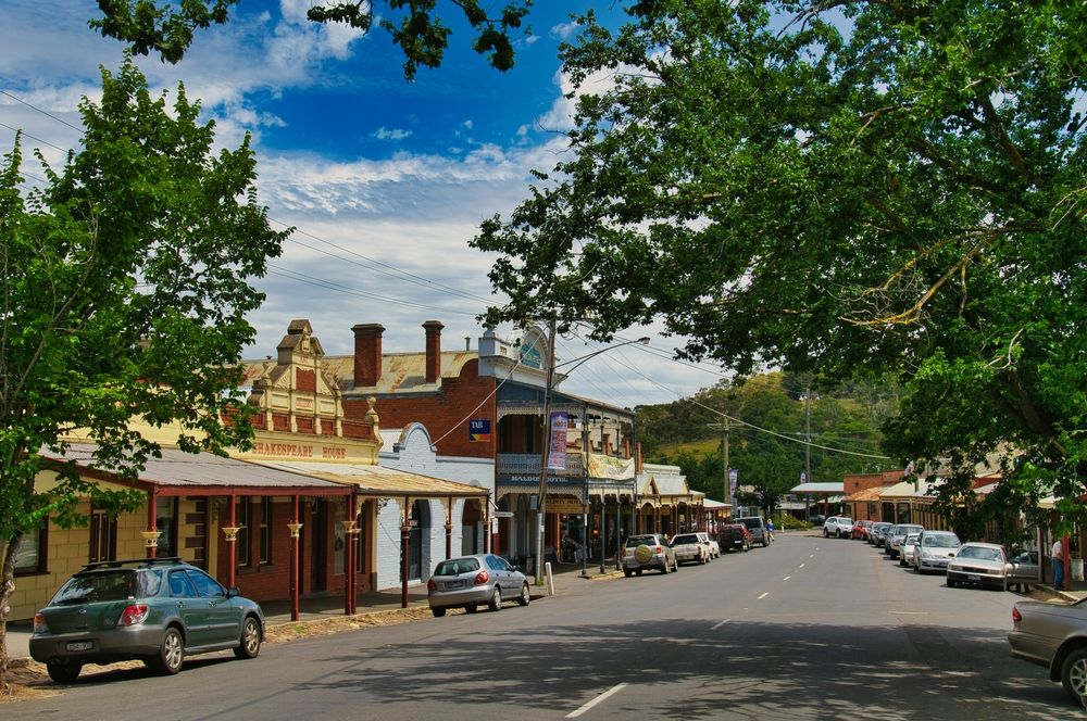 The Main Street of the old gold mining town of Maldon, Central Victoria, Australia