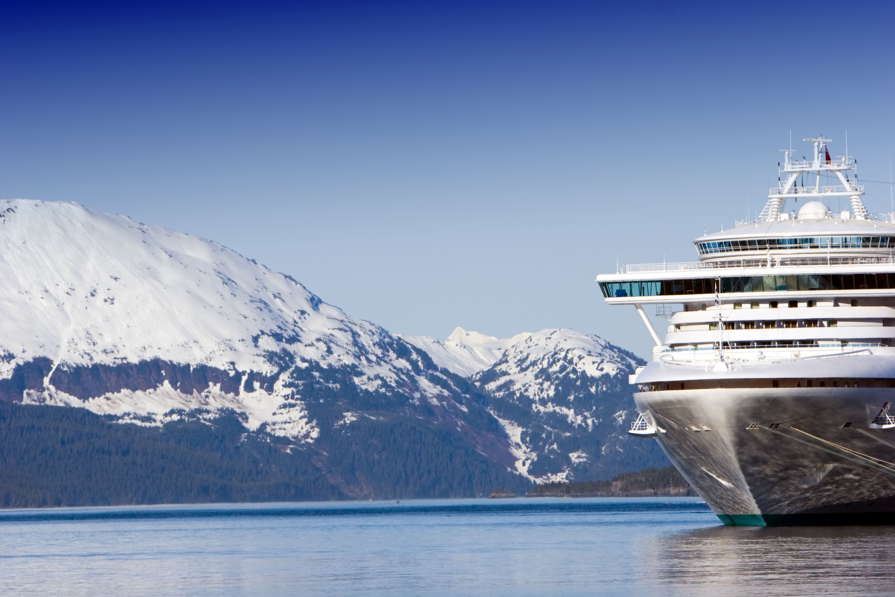 A cruise ship docked in Alaska