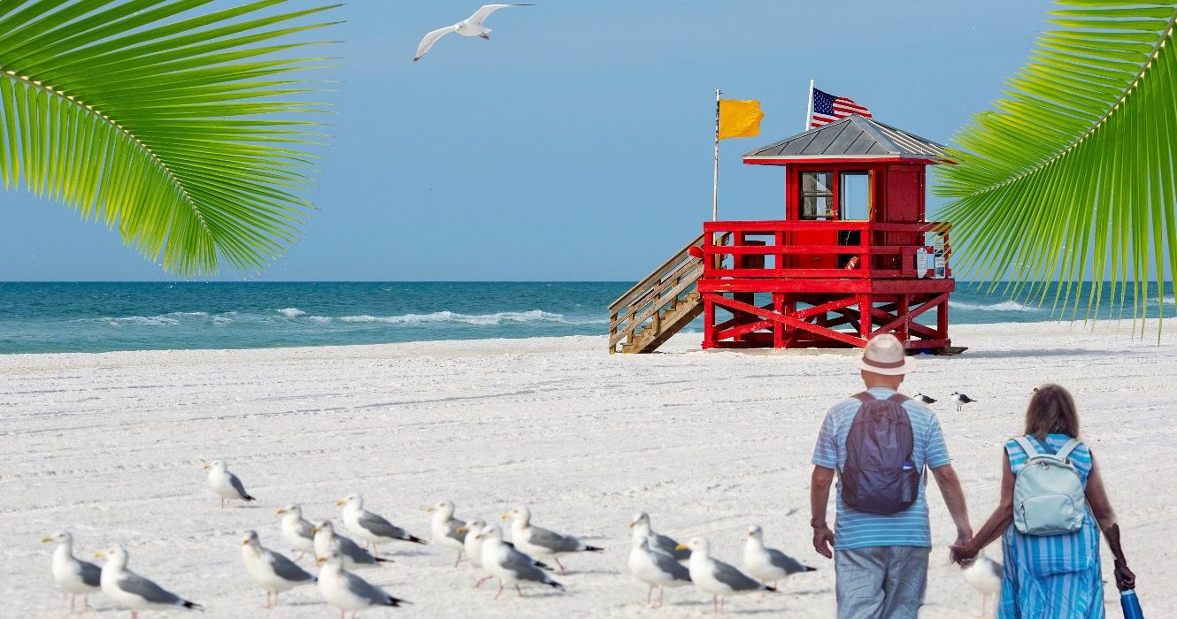 Tourists on beach in Sarasota, FL