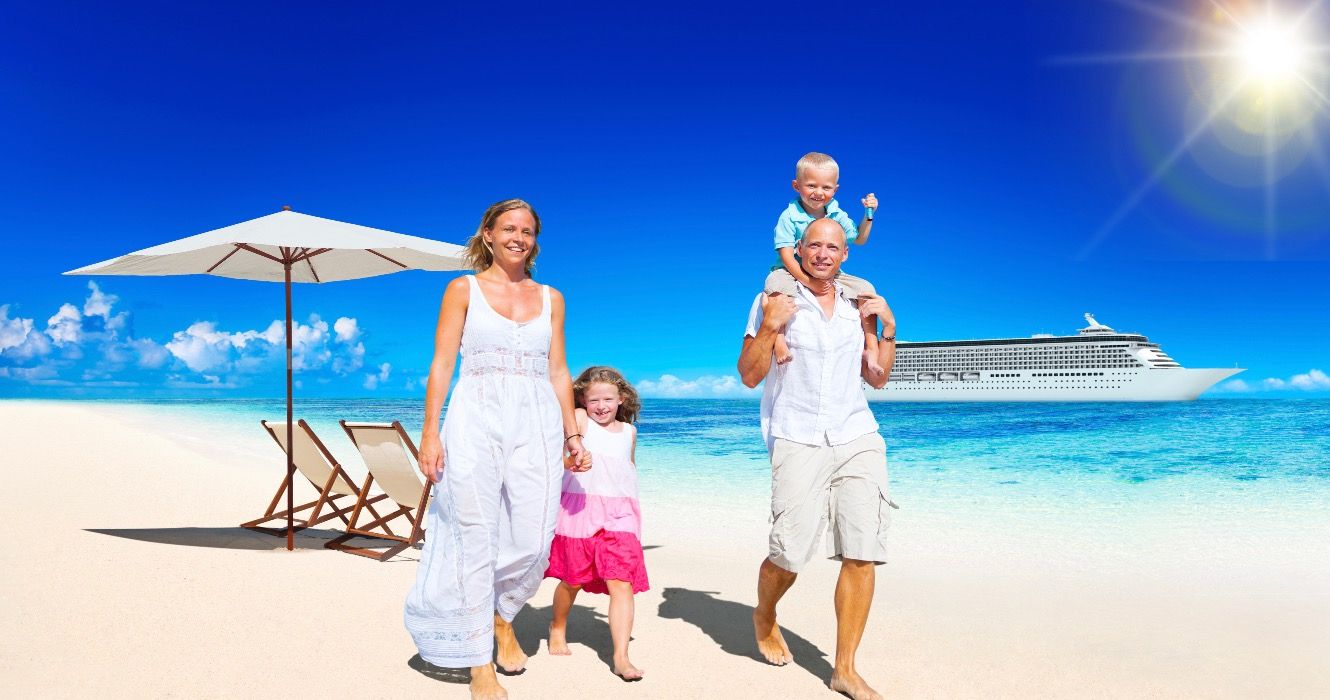 Family on cruise vacation at the beach