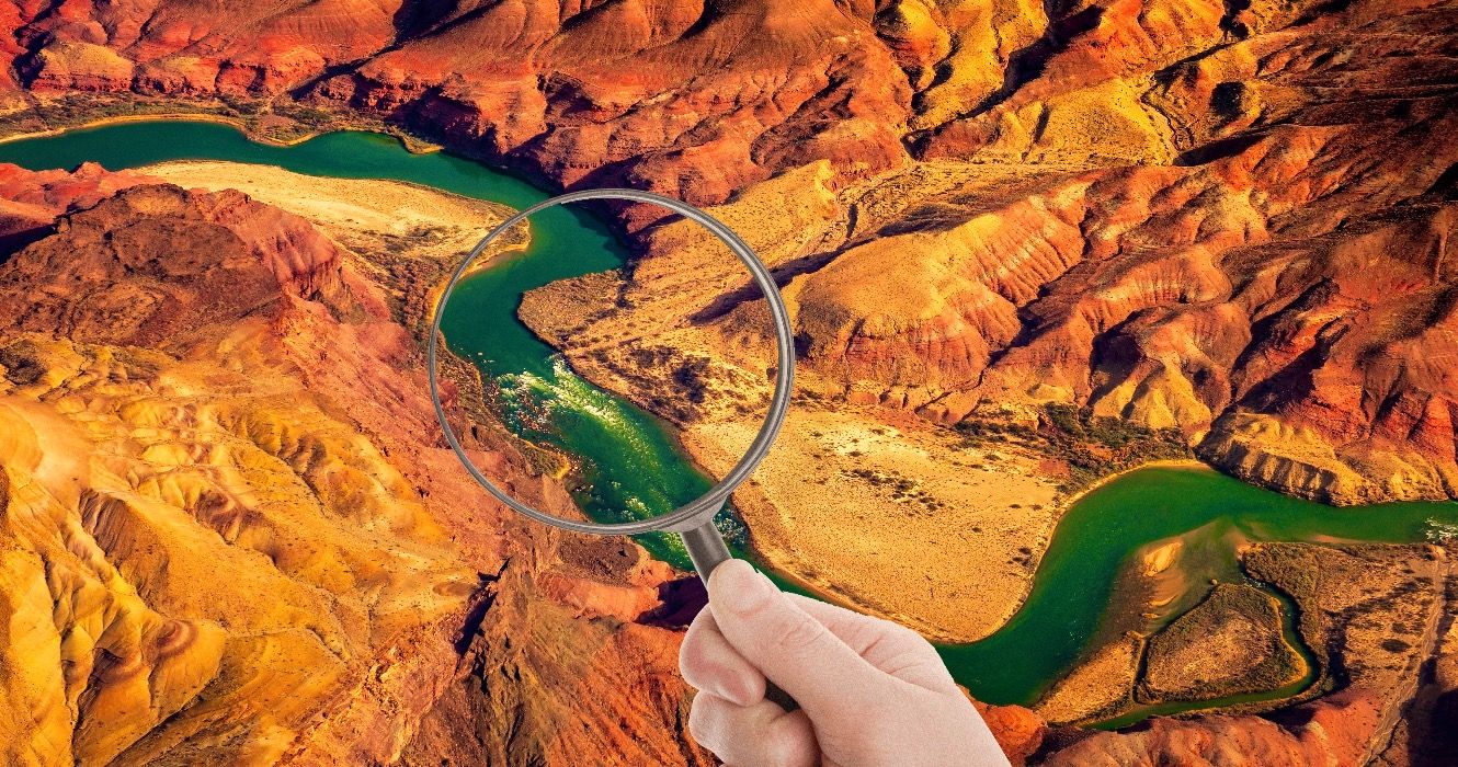Magnifying glass over the Grand Canyon 