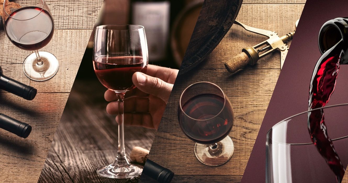 Winemaking wine and photo collage with wine glasses and bottles