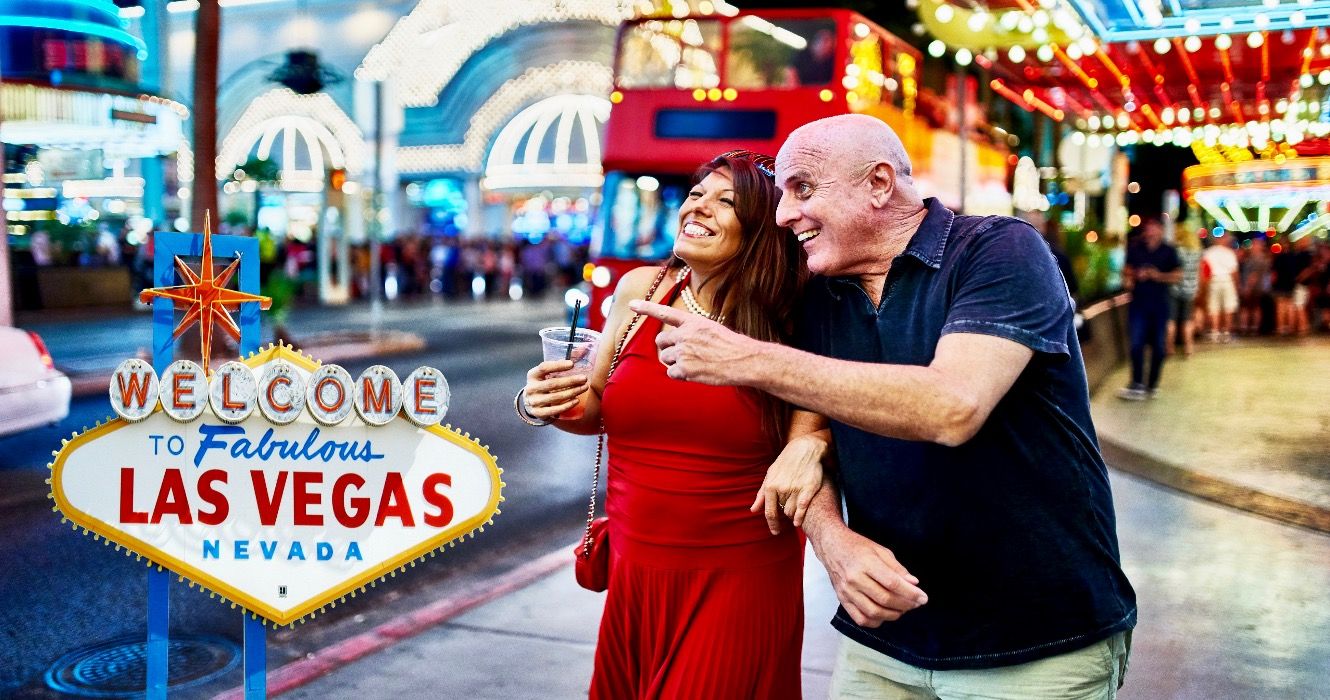 Mature couple strolling through Las Vegas, Nevada