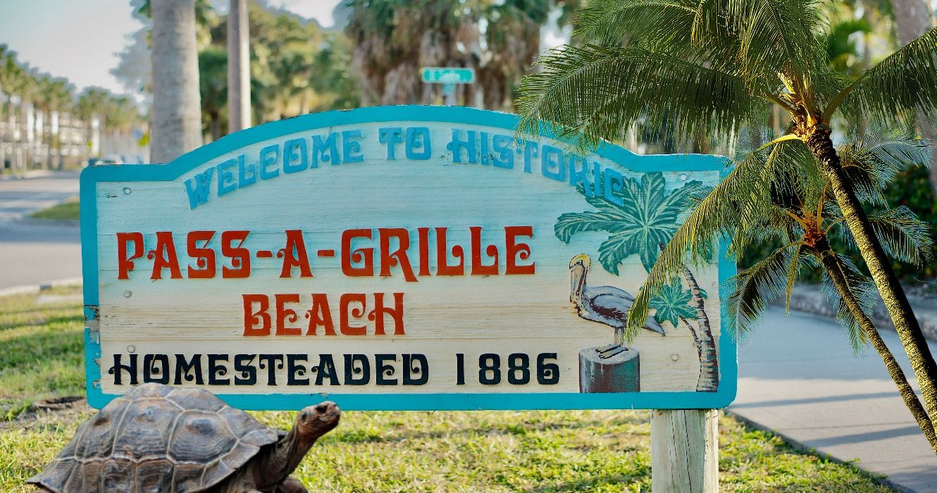 Sign for Pass-A-Grille Beach in St. Pete Beach, Florida, USA