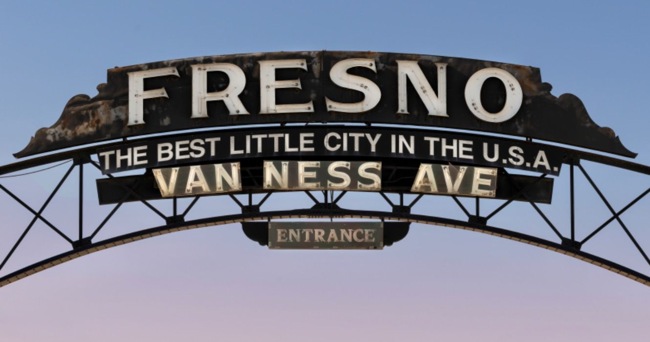 Fresno Best Little City in the U.S.A. sign on Van Ness Avenue