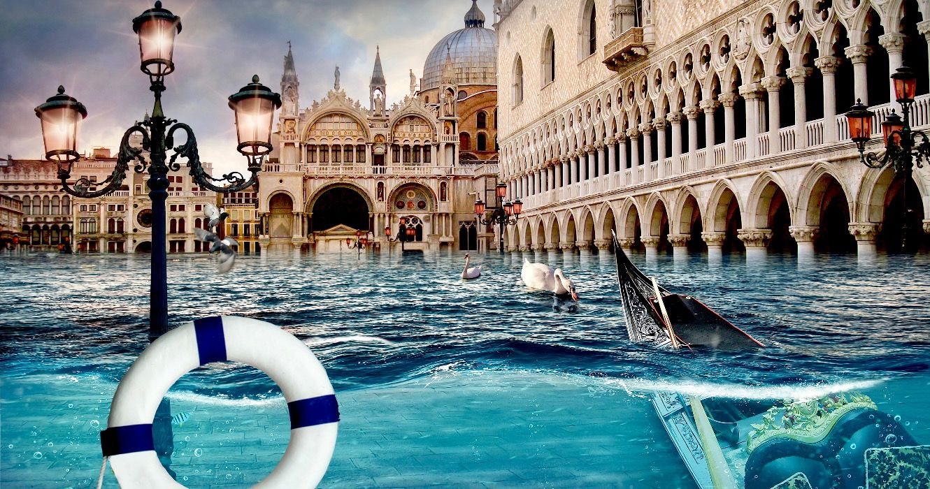 Drowning Venice. Surreal conceptual artwork.